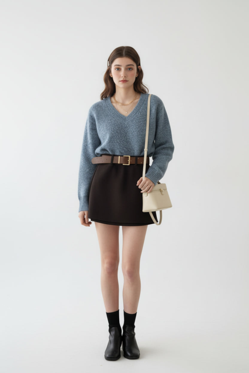 モーヴブルーニット × クラシックブラックミニセット T3003