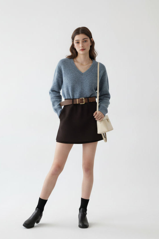 モーヴブルーニット × クラシックブラックミニセット T3003