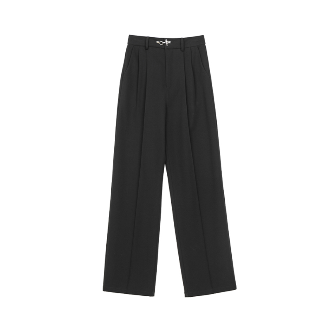 Wide drape buckle pleated pants C0620